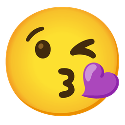 face blowing a kiss and purple heart