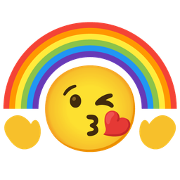 face blowing a kiss and rainbow