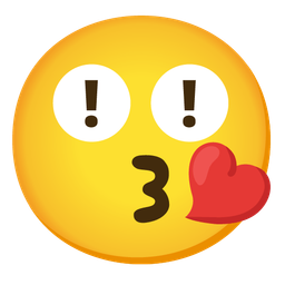 face blowing a kiss and red exclamation mark