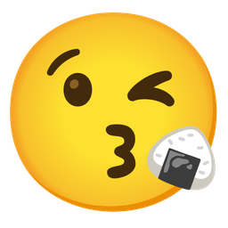 face blowing a kiss and rice ball