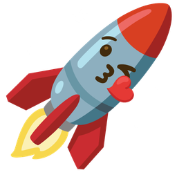 face blowing a kiss and rocket