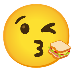 face blowing a kiss and sandwich