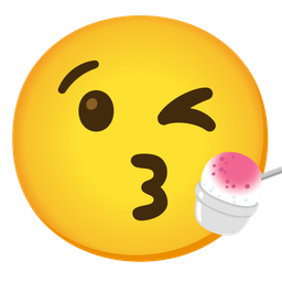 face blowing a kiss and shaved ice