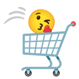 face blowing a kiss and shopping cart