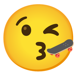 face blowing a kiss and skateboard