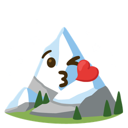 face blowing a kiss and snow-capped mountain