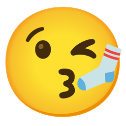 face blowing a kiss and socks