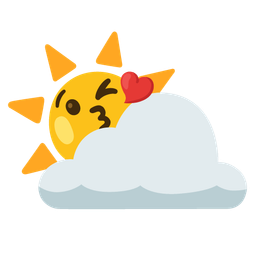 face blowing a kiss and sun behind cloud