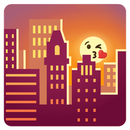 face blowing a kiss and sunset