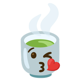 face blowing a kiss and teacup without handle