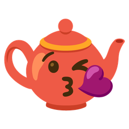 face blowing a kiss and teapot
