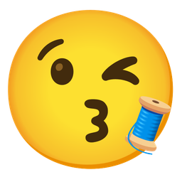 face blowing a kiss and thread