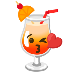 face blowing a kiss and tropical drink