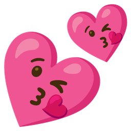 face blowing a kiss and two hearts