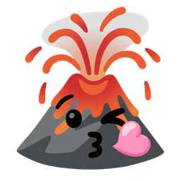 face blowing a kiss and volcano