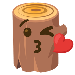 face blowing a kiss and wood