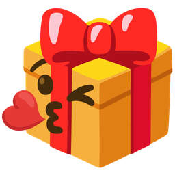 face blowing a kiss and wrapped gift