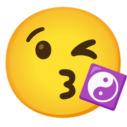 face blowing a kiss and yin yang