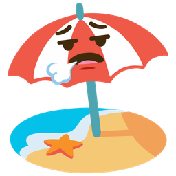 face exhaling and beach with umbrella