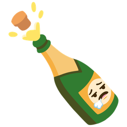 face exhaling and bottle with popping cork