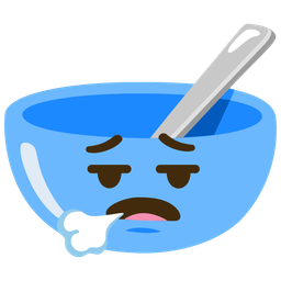 face exhaling and bowl with spoon