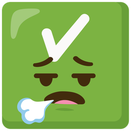 face exhaling and check mark button