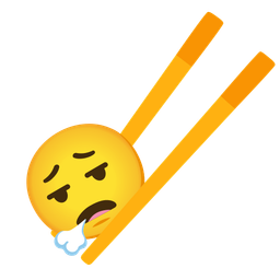 face exhaling and chopsticks