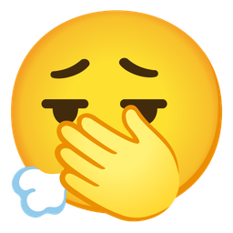 face exhaling and face with open eyes and hand over mouth