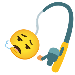 face exhaling and fishing pole