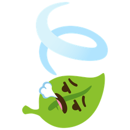 face exhaling and leaf fluttering in wind