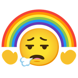 face exhaling and rainbow