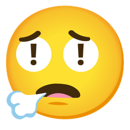 face exhaling and red exclamation mark