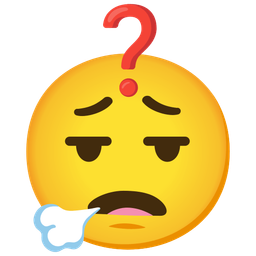 face exhaling and red question mark