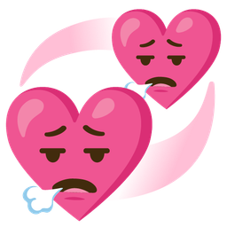 face exhaling and revolving hearts