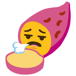 face exhaling and roasted sweet potato