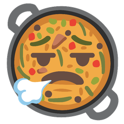 face exhaling and shallow pan of food