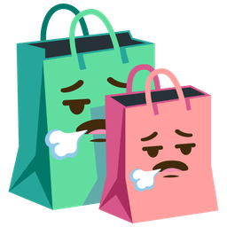 face exhaling and shopping bags