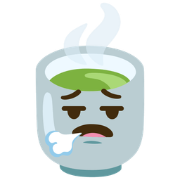 face exhaling and teacup without handle