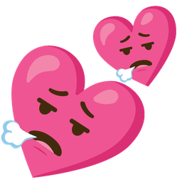 face exhaling and two hearts