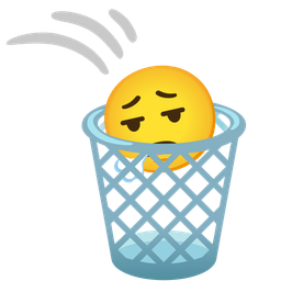 face exhaling and wastebasket