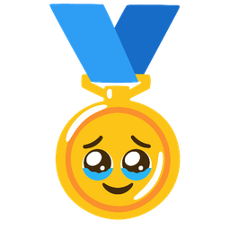 Face holding back tears and 1st place medal