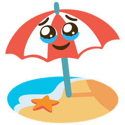 Face holding back tears and Beach with umbrella