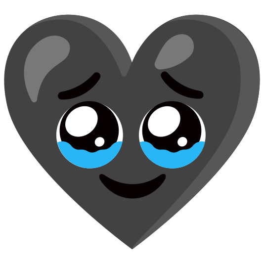 Face holding back tears and Black heart