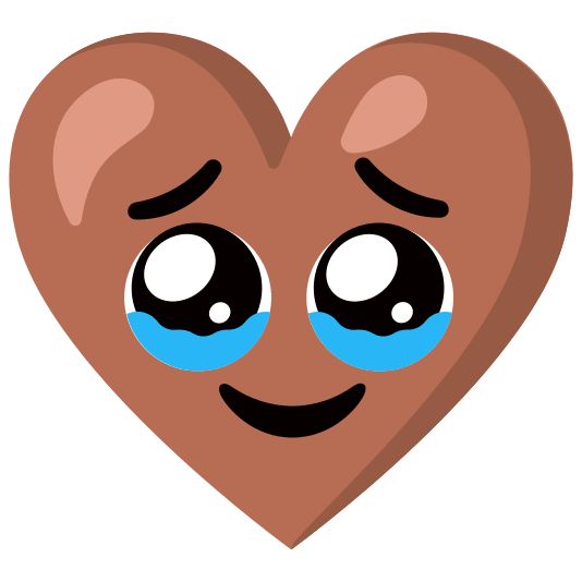 Face holding back tears and Brown heart