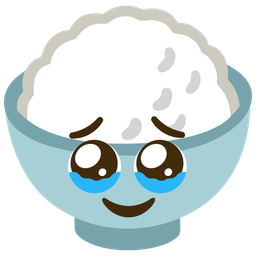 Face holding back tears and Cooked rice