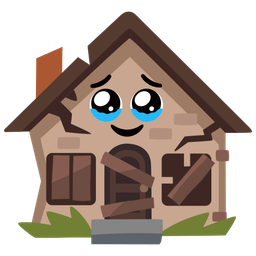 Face holding back tears and Derelict house