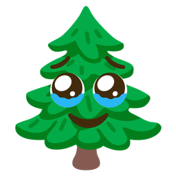 Face holding back tears and Evergreen tree