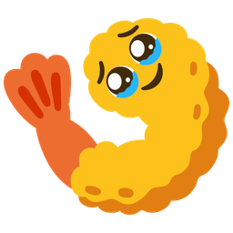 Face holding back tears and Fried shrimp