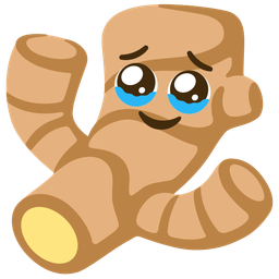 Face holding back tears and Ginger root