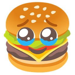 Face holding back tears and Hamburger